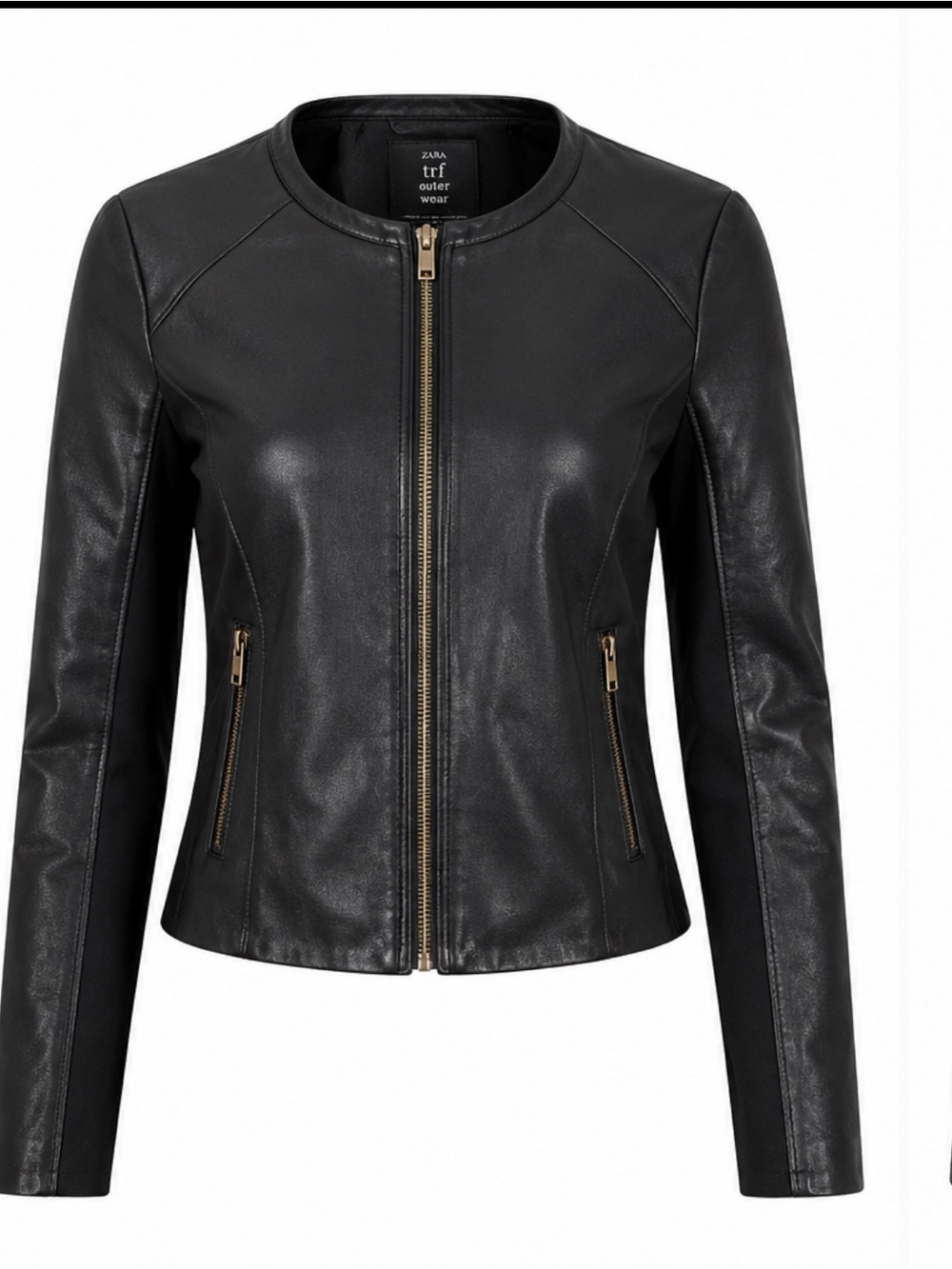 Zara Black Faux Leather Zip-Front Jacket with Gold Hardware
